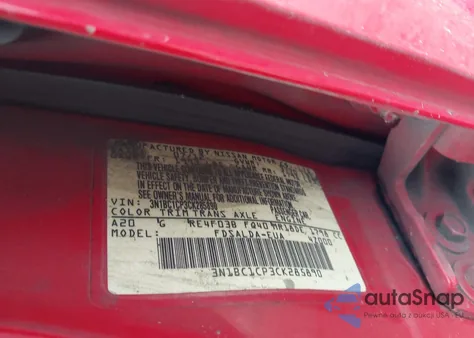 2012 Nissan Versa 1.8 S z USA, uszkodzony, nr VIN 3N1BC1CP3CK285890